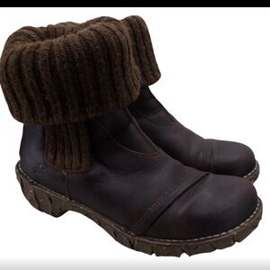 El Naturalista Brown Ankle Boots with Knit Cuff